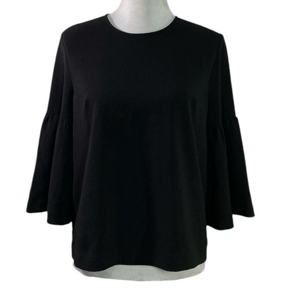 Ganni Black Crepe Flare Sleeve Clark Blouse Size 40/ US 8-10 - Picture 1 of 10
